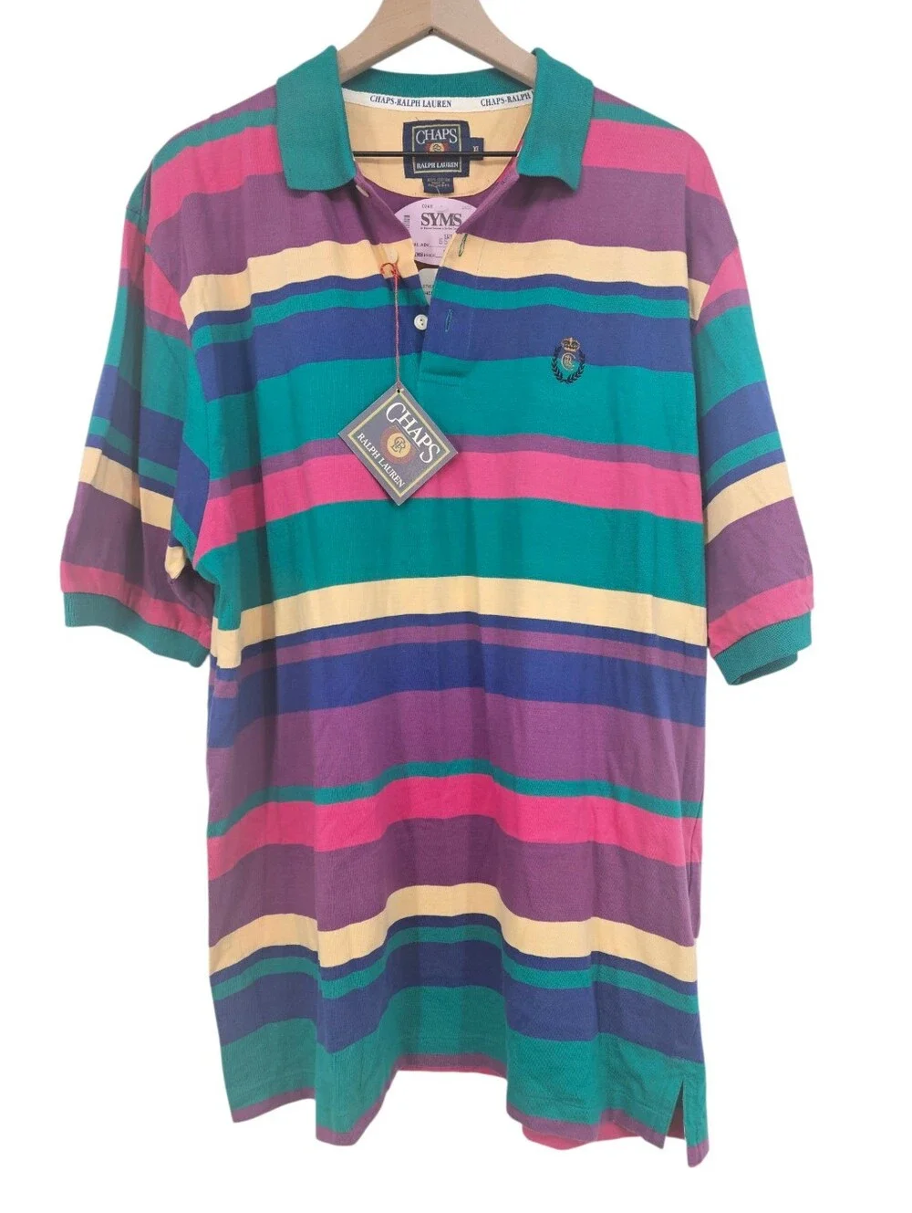 Vintage Deadstock Chaps Ralph Lauren 90s Striped Monogrammed Long Polo Shirt NWT